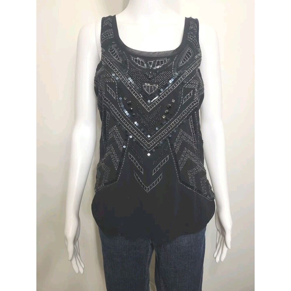 Express Beaded Tank Top Womens Size Small Black Sleeveless Metallic Detail